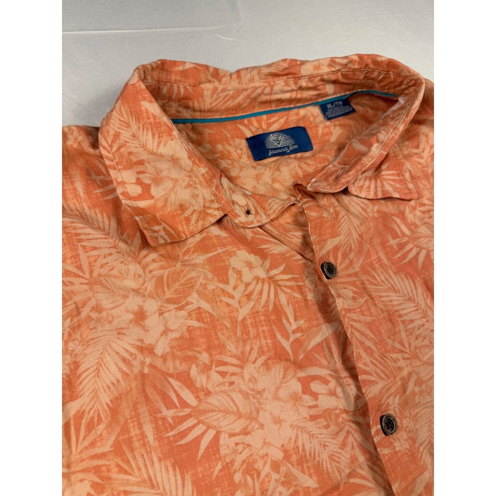 Havana Jim Mens XL Orange Tropical Palm Rayon Short Sleeve Button Up Shirt